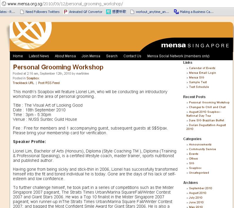 Grooming Workshop for Mensa Singapore