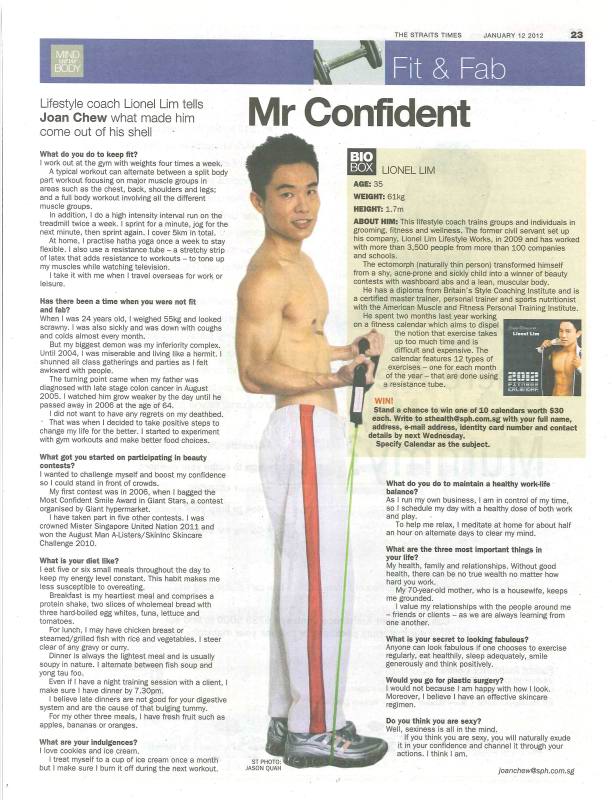 The Straits Times Mind Your Body Fit And Fab Article – Mr Confident