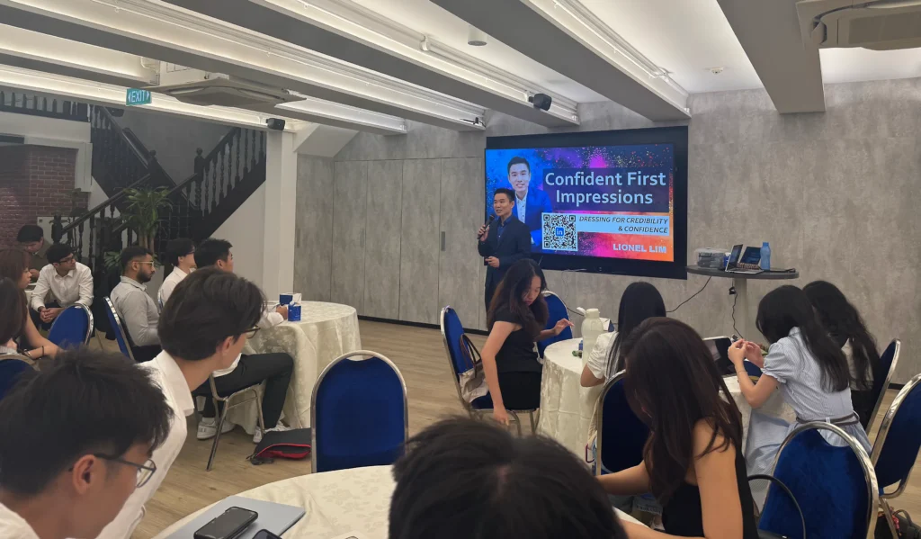 Lionel Lim conducting a professional image and grooming workshop for UOB Next Generation participants